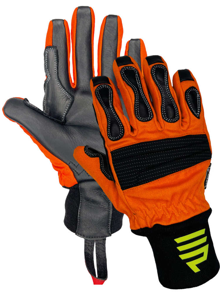 Feuerwehrhandschuh HERO, Vorder- und Rückseite.